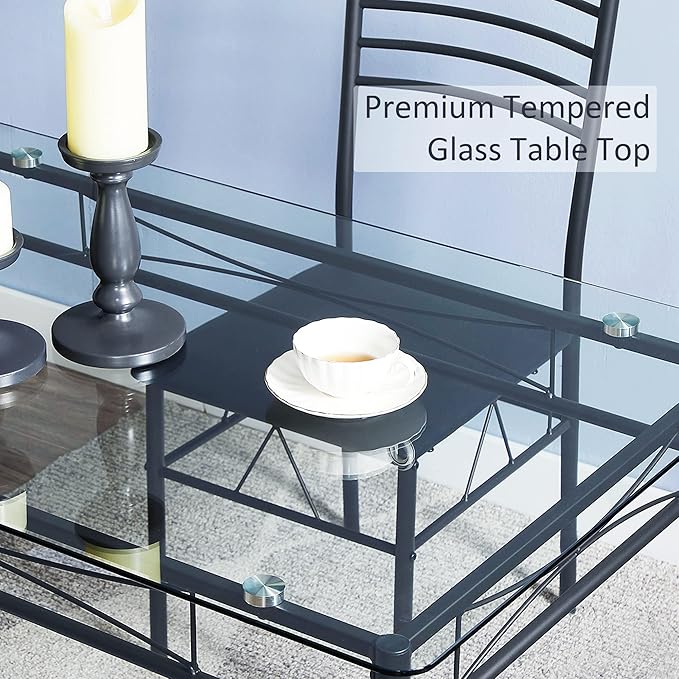 VECELO Dining Table with 4 Chairs [4 Placemats Included, Black, 43.3x27.5x30, 15.7x16.9x33.8 - LeafyLoom