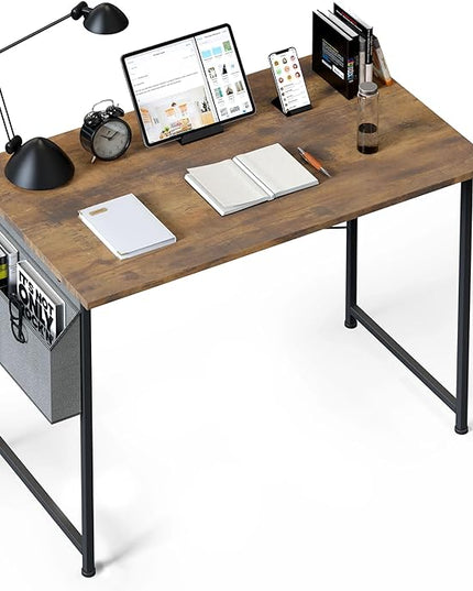 YSSOA Computer Desk Home Office Work Study Writing Modern Simple Table with Headphone Hooks, 40 Inch, Deep Brown - LeafyLoom