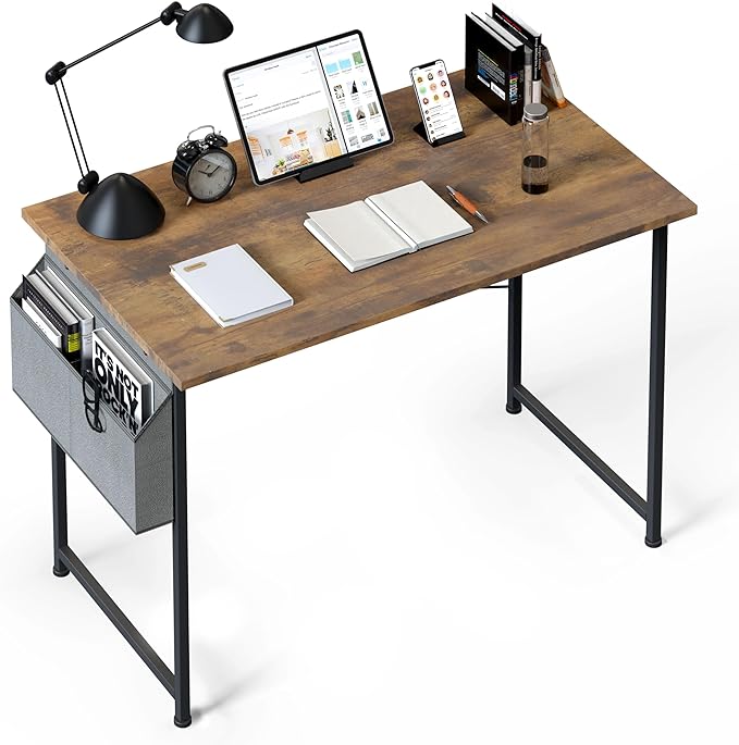 YSSOA Computer Desk Home Office Work Study Writing Modern Simple Table with Headphone Hooks, 40 Inch, Deep Brown - LeafyLoom