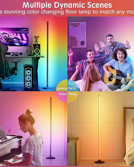 bedee LED Corner Floor Lamp: 65" RGB Color Changing Floor Lamp with Music Sync, Modern Standing Mood Light with Remote & App Control, Creative DIY Mode & Timing for Living Room Gaming Room Bedroom - LeafyLoom