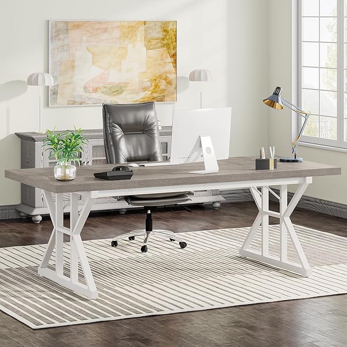 Tribesigns 70.8-Inch Executive Desk, Large Computer Office Desk Workstation, Modern Simple Style Laptop Desk Study Writing Table Business Furniture for Home Office (Grey/White, 70.8 Inch) - LeafyLoom