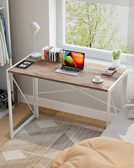 Coavas 39.4 inch Folding Desk No Assembly Required, Writing Computer Desk Space Saving Foldable Table Simple Home Office Desk, Oak - LeafyLoom