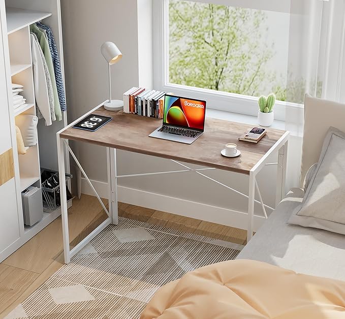 Coavas 39.4 inch Folding Desk No Assembly Required, Writing Computer Desk Space Saving Foldable Table Simple Home Office Desk, Oak - LeafyLoom