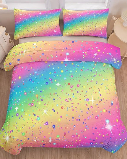 Twin Bedding Set Teen Girls, Galaxy Twinkle Comforter for Kids, Colorful Rainbow Bedding Set for All Season (Twin, 2 Pieces) - LeafyLoom