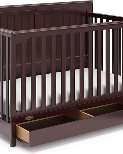 Graco Hadley 5-in-1 Convertible Crib with Drawer (Espresso) – Crib with Drawer Combo, Includes Full-Size Nursery Storage Drawer, Converts from Baby Crib to Toddler Bed, Daybed and Full-Size Bed - LeafyLoom