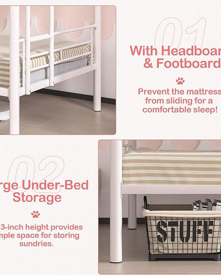 VECELO Metal Loft Bed Twin Size with Desk Industrial Bunkbeds with Ladder and Full-Length Guardrail, Noise Free, No Box Spring Needed, White - LeafyLoom