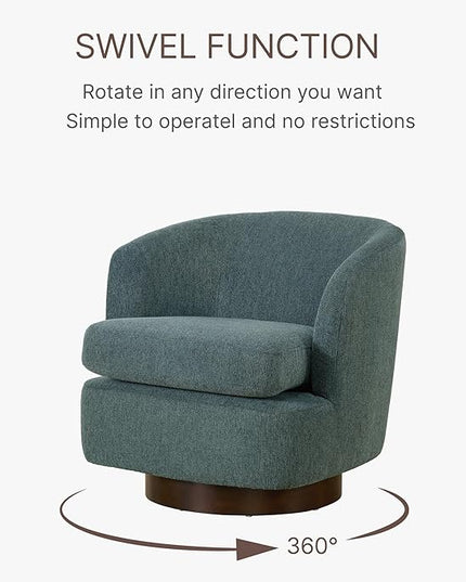 Swivel Accent Chair Modern Barrel Armchair with Wood Base for Bedroom Reading Waiting Living Room, Dark sage Green - LeafyLoom