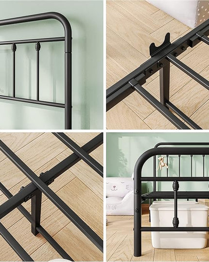 Vintage Twin Size Bed Frame with Headboard and Footboard Mattress Heavy Duty Metal Platform, Steel Slat Support (Twin, Black Sanded) - LeafyLoom