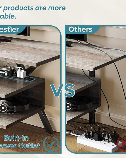Bestier Gaming TV Stands for Living Room with Power Outlets LED Entertainment Center for TV up to 65 Inch 55” TV Game Console for Living Room Bedroom Removable Drawer 20 Dynamic RGB Modes, Wash Grey - LeafyLoom