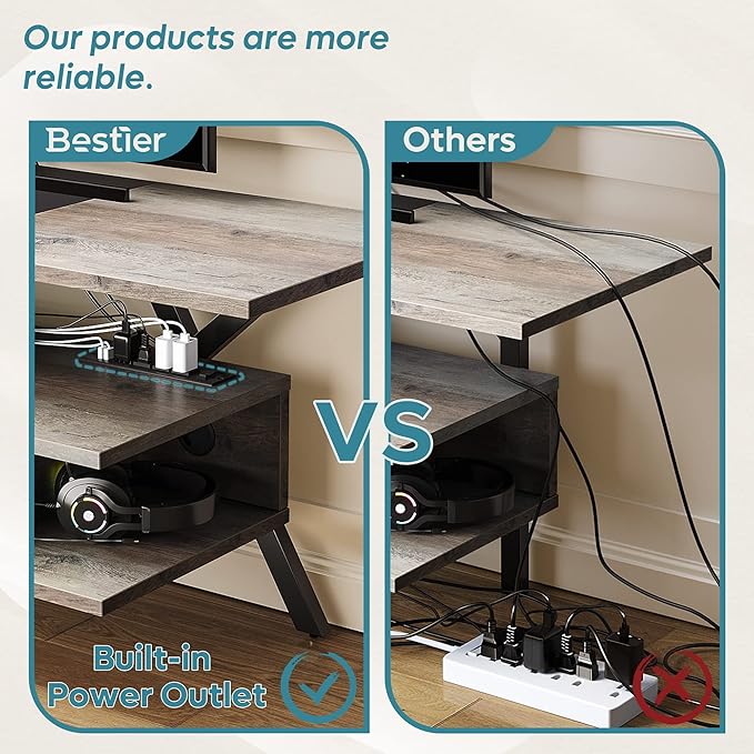 Bestier Gaming TV Stands for Living Room with Power Outlets LED Entertainment Center for TV up to 65 Inch 55” TV Game Console for Living Room Bedroom Removable Drawer 20 Dynamic RGB Modes, Wash Grey - LeafyLoom