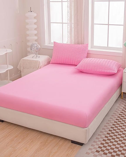 Twin Bed in a Bag Pink Seersucker Comforter Set 5-Pieces Microfiber Lightweight Comforter All Season Bedding Sets with Comforter,Flat Sheet,Fitted Sheet and Pillowcases - LeafyLoom