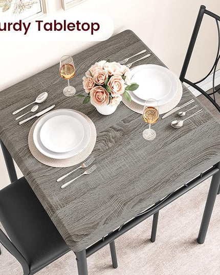 Dining Table Set for 2, 3 Piece Kitchen Table Set with 2 Upholstered Chairs, Square Kitchen Table Set for Small Space, Apartment, Dining Room, Retro Gray - LeafyLoom