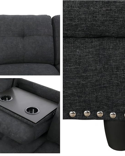 L Shaped Sofa with Ottoman Modern Sectional Living Room, Bedroom, Office, L Couch Black Grey - LeafyLoom