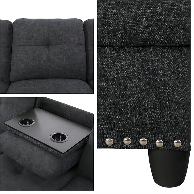 L Shaped Sofa with Ottoman Modern Sectional Living Room, Bedroom, Office, L Couch Black Grey - LeafyLoom