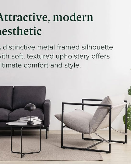 ZINUS Aidan Sling Accent Chair / Metal Framed Armchair with Shredded Foam Cushioning, Oatmeal - LeafyLoom