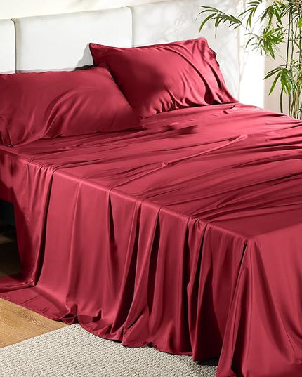 Bedsure King Size Sheet Set, Cooling Sheets King, Rayon Derived from Bamboo, Deep Pocket Up to 16", Breathable & Soft Bed Sheets, Hotel Luxury Silky Bedding Sheets & Pillowcases, Burgundy - LeafyLoom