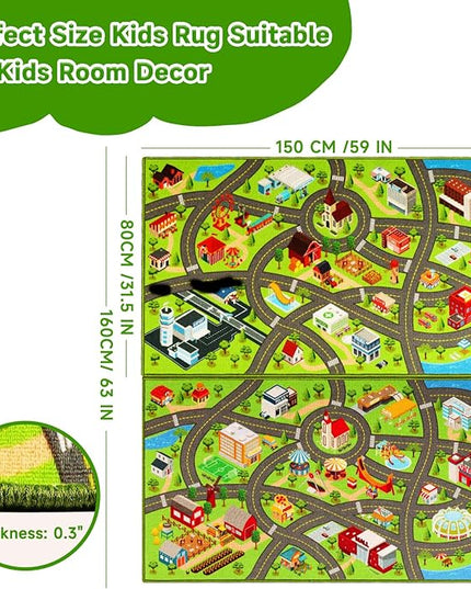 2 Packs Kids Rugs Car Play Mat Traffic Road Carpet for Car City Life Map Play Rug 31.5"×59" for Playroom Educational Mat Area Rug, Kid Playtime Collection Toddler Car Track Rug （2P: A+B - LeafyLoom