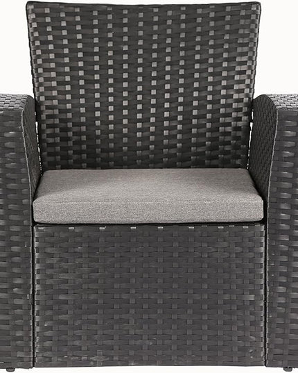 4 Pieces Outdoor Furniture Complete Patio Cushion Wicker P.E Rattan Garden Set, Full, Black - LeafyLoom