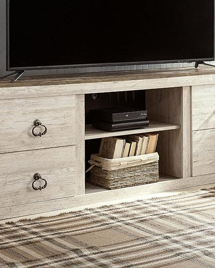 Signature Design by Ashley Willowton Farmhouse TV Stand with Fireplace Option Fits TVs up to 60”, Whitewash - LeafyLoom