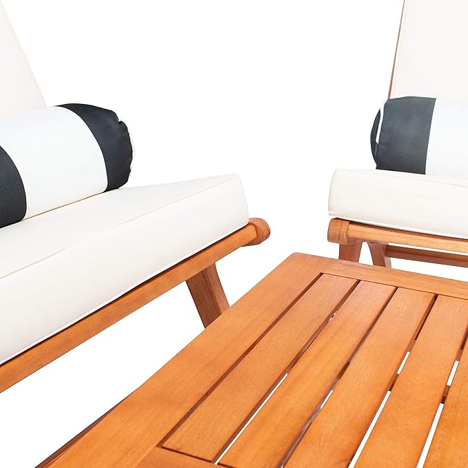 Safavieh PAT7044C Outdoor Collection Chaston Natural and Beige 4-Piece Black & White Pillows Patio Set - LeafyLoom