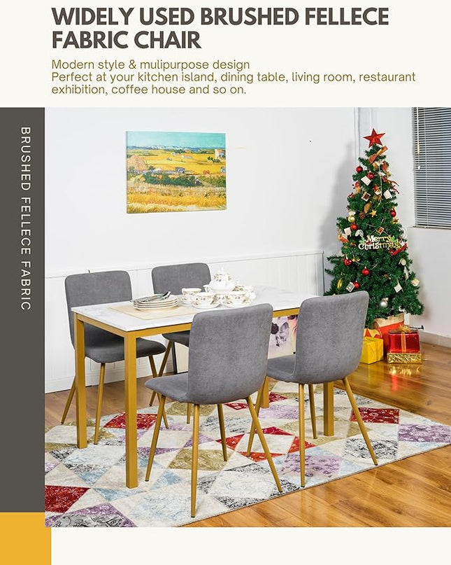 FurnitureR Modern Style Dining Chairs Set of 4, Comfy Side Chair with Fabric Seat Sturdy Metal Gold Legs for Kitchen Living Room Bedroom, Grey - LeafyLoom