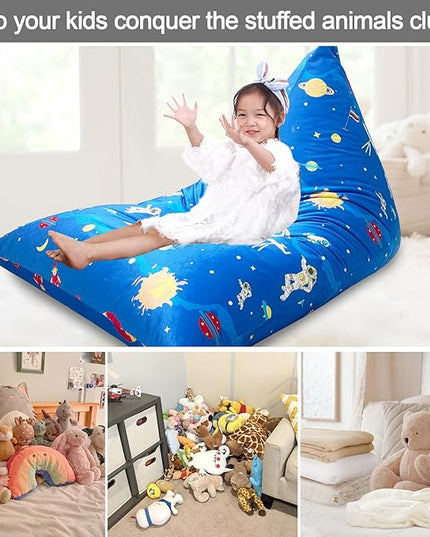 Jorbest Stuffed Animal Storage, Soccer Stuffed Animal Bean Bag Storage, Bean Bag Chair Cover for Kids, Luxury Velvet Stuffie Seat - Cover ONLY (200L/52 Gal) - LeafyLoom
