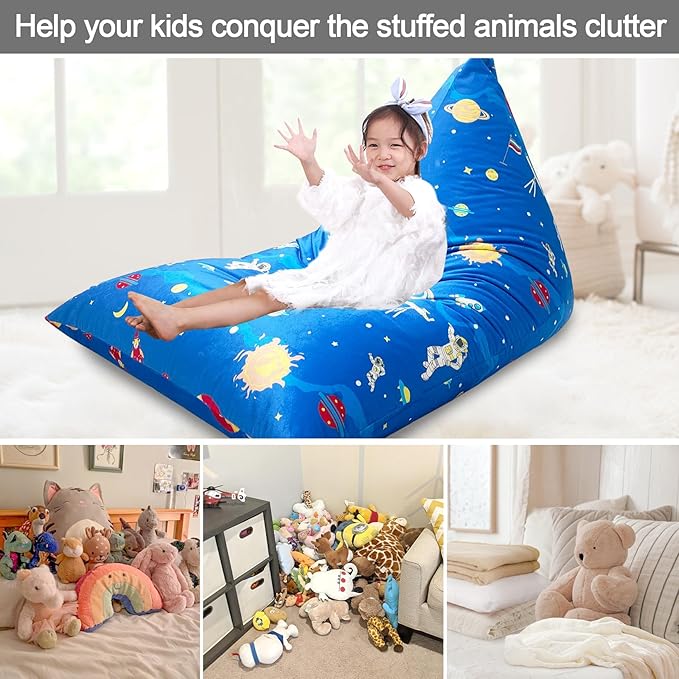 Jorbest Stuffed Animal Storage, Soccer Stuffed Animal Bean Bag Storage, Bean Bag Chair Cover for Kids, Luxury Velvet Stuffie Seat - Cover ONLY (200L/52 Gal) - LeafyLoom