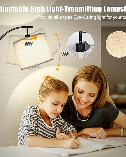2024 LED Floor Lamps for Living Room, 12W 1200LM Modern Arc Floor Lamp with Remote & Adjustable Linen Lampshade, 12 Color Temperature Stepless Dimmable Tall Standing Lamp for Bedroom Office Reading - LeafyLoom