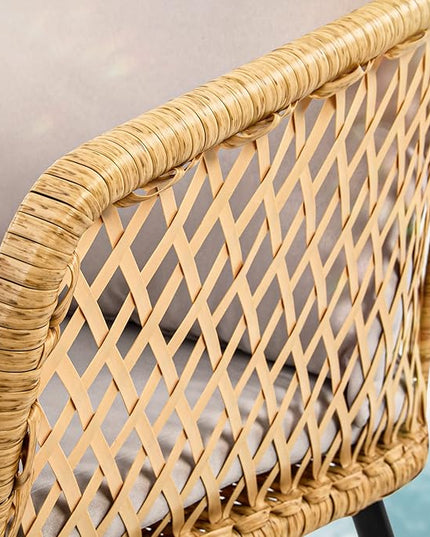 YITAHOME 3-Piece Wicker Balcony Small Patio Furniture Chair Set, Outdoor Rattan Conversation Chairs for Backyard, Balcony and Apartment with Soft Gray Cushions, Glass Side Table Light-Yellow - LeafyLoom