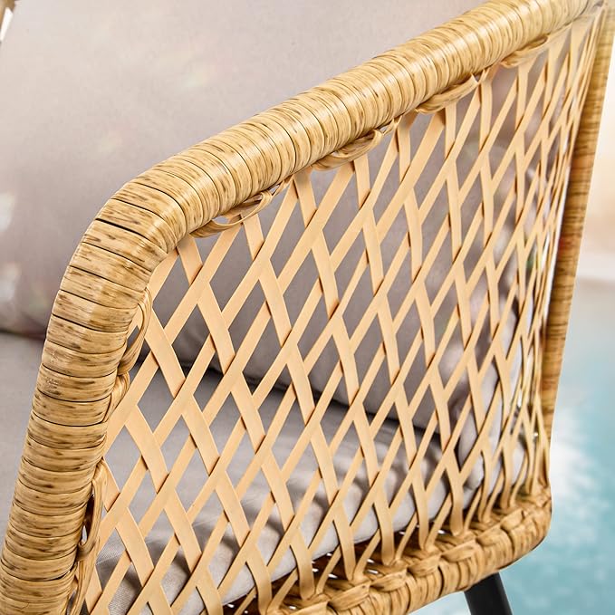 YITAHOME 3-Piece Wicker Balcony Small Patio Furniture Chair Set, Outdoor Rattan Conversation Chairs for Backyard, Balcony and Apartment with Soft Gray Cushions, Glass Side Table Light-Yellow - LeafyLoom