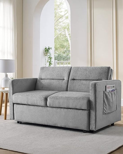 3 in 1 Sleeper Sofa Bed,Contemporary Minimalist Style 2 Seater Loveseat Convertible Sofa&Couch with Pull Out Sofabed and Side Storage Pockets for Home,Office,Apartment,RV Living Room Furniture - LeafyLoom