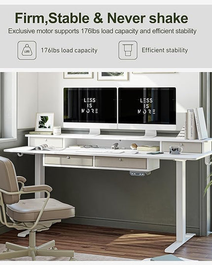 BANTI Height Adjustable Electric Standing Desk with 4 Drawers, 48 x 24 Inch Table with Storage Shelf, Sit Stand Desk, White Top - LeafyLoom
