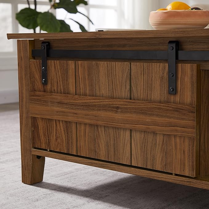 NicBex Coffee Table Wooden Coffee Table with Storage Rectangle Center Tables with Open Shelf and Cabinet Dining Table for Living Room, Dining Room, Office, and Bedroom,43.31" W, Walnut - LeafyLoom