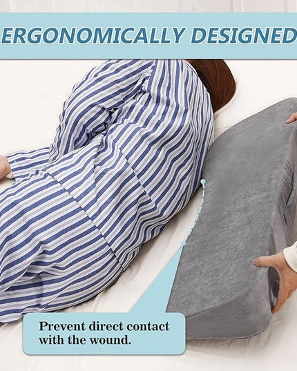 TANYOO Long Wedge Pillow for After Surgery Curved Shaped Turning Wedge Pillow for Side Sleeping Bedridden Patient Products to Prevent Bed Sore and Improve Healing Process No-Slip Bottom Height 5 inch - LeafyLoom