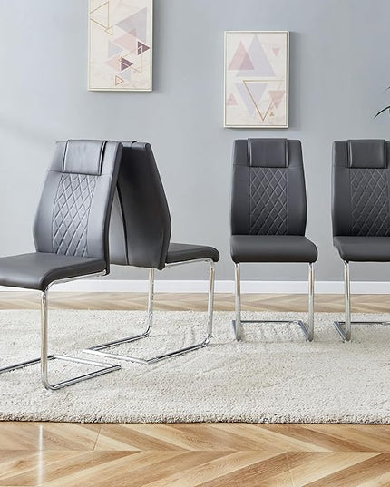 NicBex Dining Chairs Set of 4 Modern Faux Leather High Back Dining Room Kitchen Chairs with Silver Metal Legs,Side Chairs for Dining Room, Kitchen,Living Room, and Restaurants,Gray - LeafyLoom