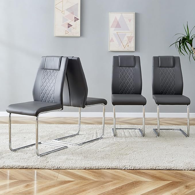 NicBex Dining Chairs Set of 4 Modern Faux Leather High Back Dining Room Kitchen Chairs with Silver Metal Legs,Side Chairs for Dining Room, Kitchen,Living Room, and Restaurants,Gray - LeafyLoom