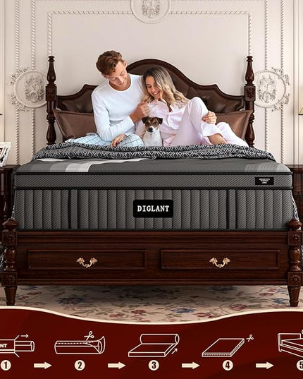 California King Mattress DIGLANT 14 Inch Memory Foam Hybrid Mattress in a Box, Motion Isolation Individually Pocket Spring, Supportive & Back Pain Relief, CalKing Size Plush Mattress, Black, 75”x84” - LeafyLoom