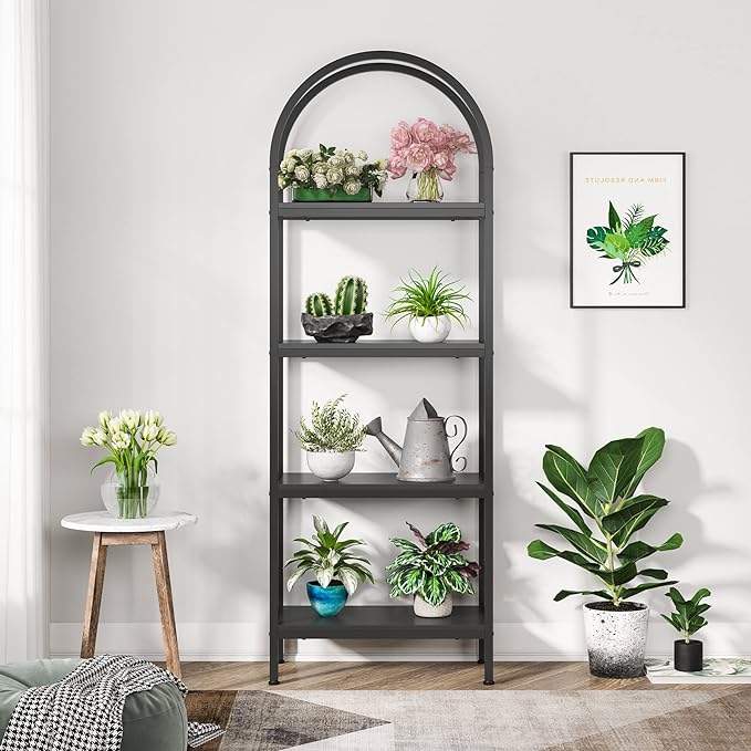Tribesigns 4-Tier Open Bookshelf, 70.8" Wood Bookcase Storage Shelves with Metal Frame, Freestanding Display Rack Tall Shelving Unit for Office, Bedroom, Living Room, Easy Assembly (Black, 1PC) - LeafyLoom