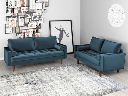S5456 Mid Century Modern Velvet Upholstered Tufted Living Room Sofa, 69.68", Prussian Blue - LeafyLoom