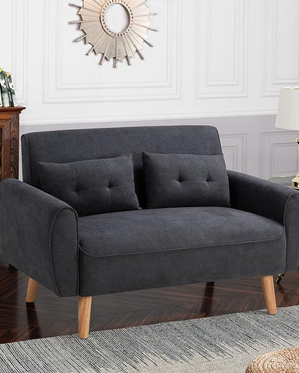 Shintenchi 47" Black Wood Loveseat Sofa, 350 lbs Weight Capacity, Simple Assembly Required - LeafyLoom