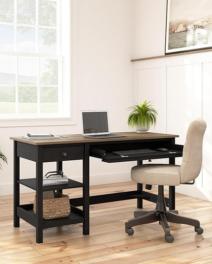 Bush Furniture Mayfield 54W Computer Desk with Shelves in Vintage Black and Reclaimed Pine| Table and Storage for Home Office Workspace - LeafyLoom