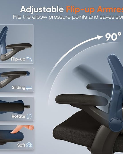 Ergonomic Office Chair, High Back Mesh Desk Chair with Adjustable Lumbar Support, 3D Flip-Up Arms, Headrest, Swivel Rolling Wheel, Big and Tall Comfy Wide Work Task Computer Gaming Chairs for Adults - LeafyLoom
