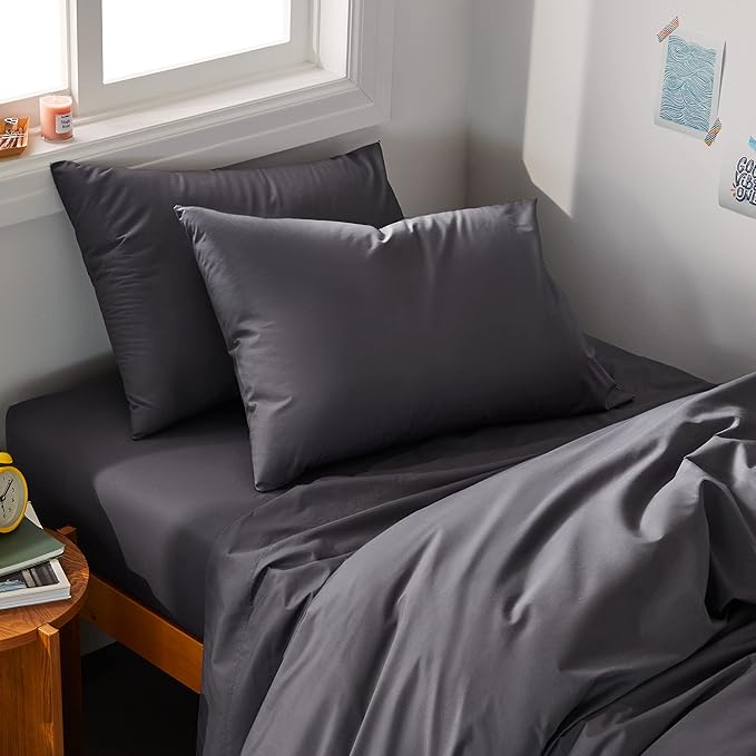 Brooklinen Luxury Sateen 4 Piece Sheet Set - 100% Cotton, Twin XL Size in Graphite - 1 Fitted Sheet, 1 Flat Sheet, 2 Pillowcases | Best Luxury Sheets - LeafyLoom