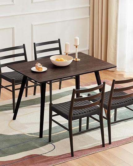 STARY Wood Rattan Dining Room Chairs Set of 2 with Comfortable Woven Seat, Fully Assembled, Full Black - Set of 4 - LeafyLoom