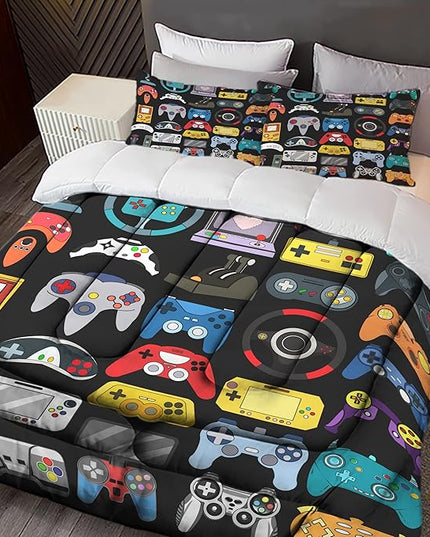 Sunnycitron Gamer Bedding Set, Twin Comforter, 100% Microfiber, 3Pcs, Game2-2, Boys Bedroom Decor, Gaming Room Decor, All Seasons, Machine Wash - LeafyLoom