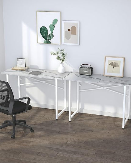 47 inch Folding Desk No Assembly Required, Writing Gaming Computer Camping Table, Home Office Desk, White Marble - LeafyLoom
