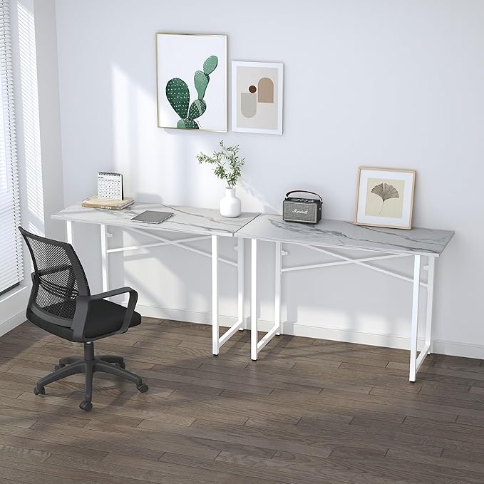 47 inch Folding Desk No Assembly Required, Writing Gaming Computer Camping Table, Home Office Desk, White Marble - LeafyLoom