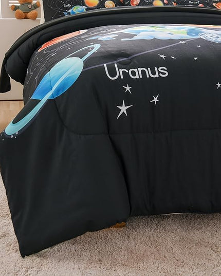6 Pcs Solar System Comforter Set Full Outer Space Bedding Set Universe Planets Theme Comforter for Boys Kids Ultra-Soft (1 Comforter, 2 Pillowcases, 1 Flat Sheet, 1 Fitted Sheet,1 Pillowcover) - LeafyLoom