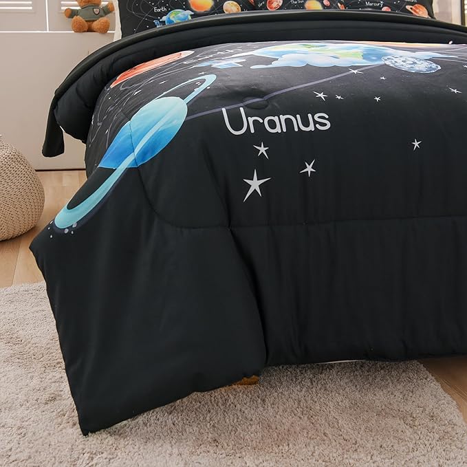 6 Pcs Solar System Comforter Set Full Outer Space Bedding Set Universe Planets Theme Comforter for Boys Kids Ultra-Soft (1 Comforter, 2 Pillowcases, 1 Flat Sheet, 1 Fitted Sheet,1 Pillowcover) - LeafyLoom