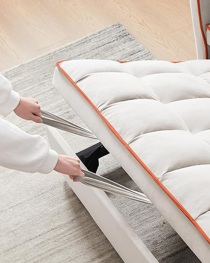 Full Size Pull 3 in 1 Convertible, Fluffy Velvet Loveseat Cama, Lounge Sleeper Sofa with Pullout Bed, Small Futon Couch for Living Room, Type C Port, 55" W（USB+phone stand, Beige - LeafyLoom